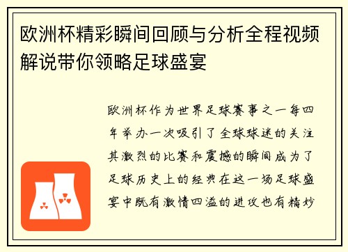 欧洲杯精彩瞬间回顾与分析全程视频解说带你领略足球盛宴