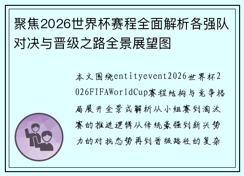 聚焦2026世界杯赛程全面解析各强队对决与晋级之路全景展望图